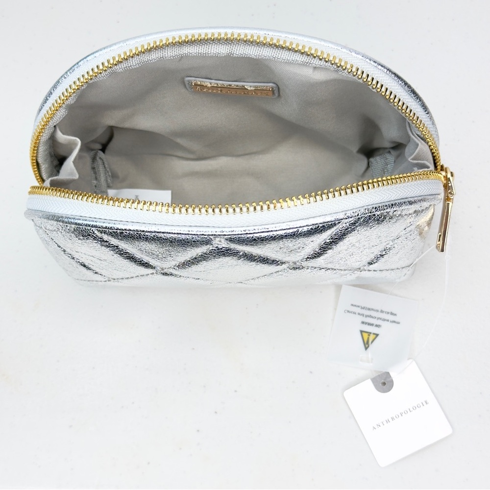 Anthropologie Silver Quilted Cosmetic Bag & Rhodium Necklace Set NWT - Picture 5 of 8